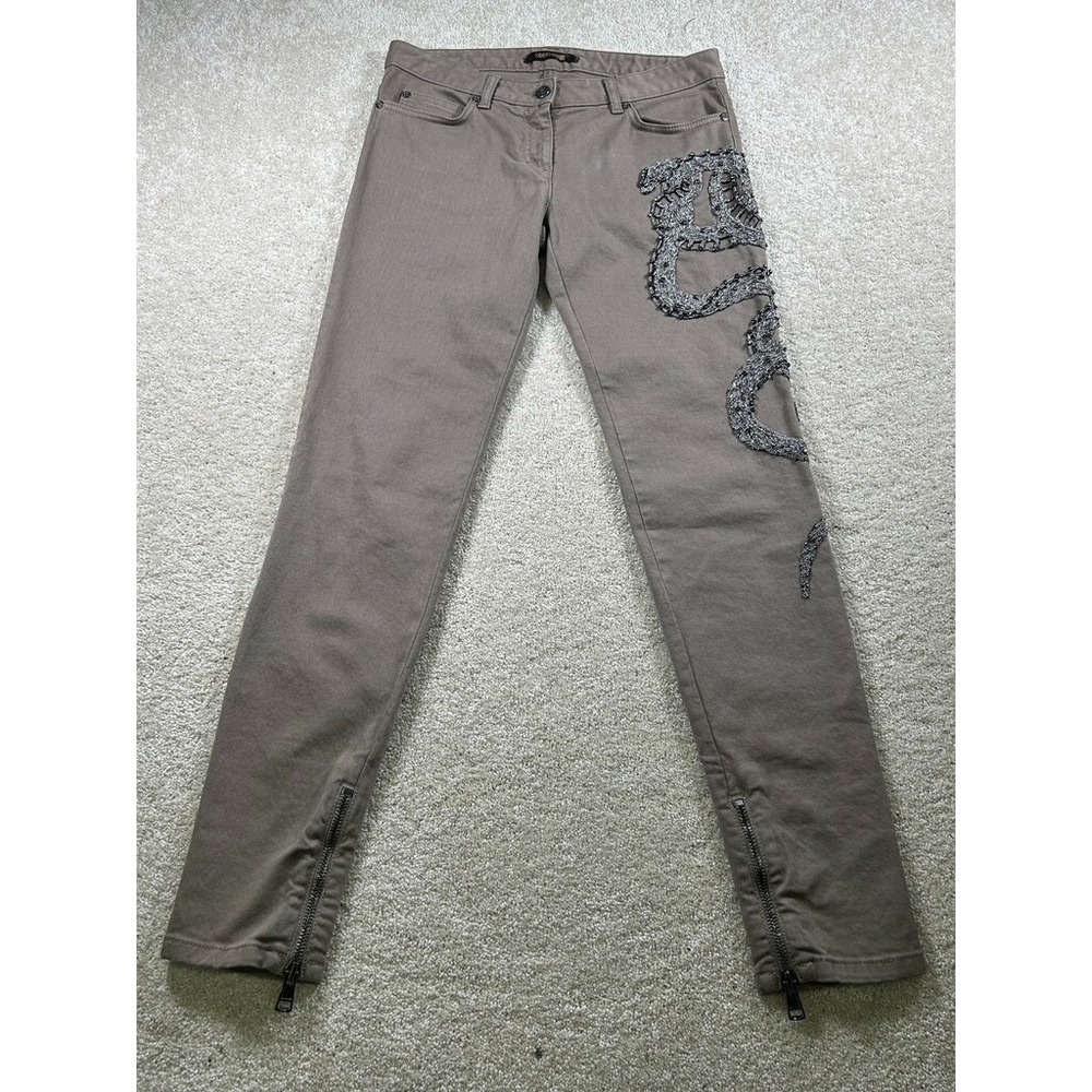 Roberto‎ Cavalli Womens Size 6 (42) Brown Ankle Zip Snake Embellished Jeans
